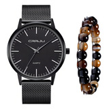 Relogio Masculino Social Ultra Fino Preto Pulseira Bolinha