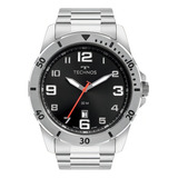 Relógio Masculino Technos Prata Performance Militar Fundo Preto
