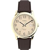 Relógio Masculino Timex Easy Reader Com Pulseira De Couro De 38 Mm, Marrom/dourado/creme