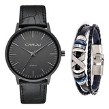 Relógio Masculino Ultra Fino Social Luxo Pulseira De Couro Cor Da Correia Preto Cor Do Bisel Preto Cor Do Fundo Preto
