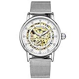 Relógio Mecânico Automático Feminino RORIOS Mostrador De Esqueleto Com Corda Automática Pulseira De Aço Inoxidável Relógios De Pulso Femininos White B