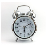 Relógio Mecanico Despertador Modelo Antigo Prata Som Alto