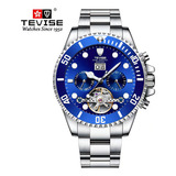 Relógio Mecânico Tevise T823f Turbilhão À Prova D água Cor Do Bisel Azul