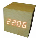 Relógio Mesa Alarme Led 5v Digital Quadrado Madeira Oferta