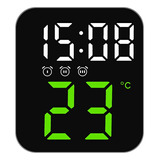Relógio Mesa E Parede Digital Led Temperatura Alarmes Usb Cor Verde