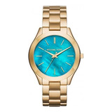 Relógio Michael Kors Feminino Slim Casual Dourado Mk3492 4vn Cor Do Fundo Azul