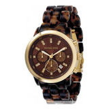 Relógio Michael Kors Oversized Tortoise Mk5216 Original Cor Da Correia Marrom Cor Do Bisel Dourado Cor Do Fundo Marrom