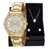 Relógio Mondaine Feminino Luxo Cristais Dourado. Correia Dourado Bisel Dourado Fundo Prateado