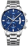 Relógio Nibosi Masculino 2309 Prateado E Azul Aço Inoxidável Cronógrafo Ponteiros Pequenos Funcionais Estojo Original Garantia