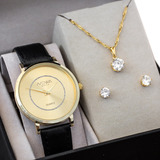 Relógio Nowa Dourado Feminino Couro Nw1409k