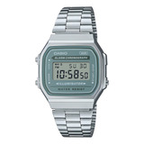 Relógio Oficial Casio Vintage A 168wa Malha Prateada Moldura Prateada Parte Inferior 3a