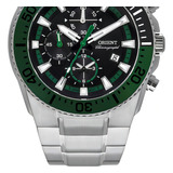 Relógio Orient Masculino Cronógrafo Prata Prova D água 100 M Cor Da Correia Prateado Cor Do Bisel Verde preto Cor Do Fundo Preto
