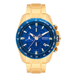 Relógio Orient Masculino Dourado A Prova D água 100 Metros Cor Do Bisel Azul Cor Do Fundo Azul