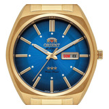 Relógio Orient Masculino Dourado Automático Casual Em Aço Cor Do Fundo Azul