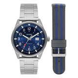 Relógio Orient Masculino Prateado Pulseira Mbss1452 D2sx Cor Da Correia Prata Cor Do Bisel Azul