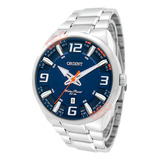 Rélogio Orient Prata Pulso Masculino Original Lançamento Cor Da Correia Prateado Cor Do Bisel Prateado Cor Do Fundo Azul escuro