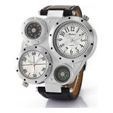Relógio Oulm Thermometer Compass Two Time Zone Masculino