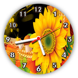 Relógio Parede Mdf Decoração Cozinha Flores Girassol - 30 Cm