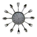 Relógio Parede Para Cozinha Formato Talheres Prata Grande
