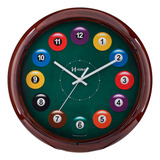 Relógio Parede Sinuca Bilhar Sala Jogos 40cm Herweg 660133 Cor Da Estrutura Nogueira Cor Do Fundo Colorido