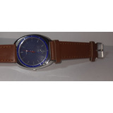 Relógio Pulseira De Couro, Marrom Caixa Azul