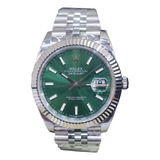 Relógio Rolex Datejust Prateado Com Verde Com Caixa Original