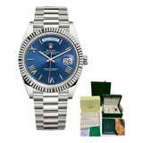 Relógio Rolex Day date Azul 40mm Em Ouro Branco Completo