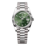 Relógio Rolex Daydate Prata Verde Base Eta Com Caixa Manual