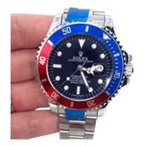 Relógio Rolex Submariner Prata Com Preto Misto Bisel Azul E