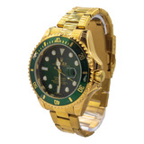Relógio Rolex Submariner Style Luxo Subaquático Ouro Verde