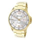 Relógio Seculus Masculino Dourado Long Life A Prova D água Cor Do Fundo Prateado