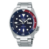 Relógio Seiko 5 Sports Srpd53 Automático Pepsi 4r36 Cor Da Correia Prateado Cor Do Bisel Azul E Vermelho Cor Do Fundo Azul