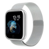 Relógio Smartwatch T80 Pro Inteligente 2 Pulseiras Caixa Prateado Pulseira Prateado Bisel Preto Desenho Da Pulseira Metal E Silicone