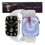Relógio Smartwatch W29s Masculino Feminino Series 9 Chat Gpt Caixa Prateado Pulseira Branco Bisel Prata Desenho Da Pulseira Silicone