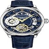 Relógio Social Masculino Stuhrling Automático De Aço Inoxidável Com Movimento Mecânico De Esqueleto Automático Com Submostrador De Tempo De Duelo E Indicador AM PM E Pulseira Ajustável