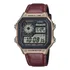 Relógio Submersível Masculino Casio Ae-1200whl-5 Mesh Leather Wr100 Mesh Bezel Marrom, Ouro Escuro, Fundo Cinza