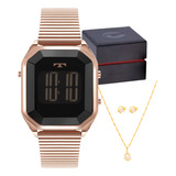 Relógio Technos Feminino Digital Rosé + Kit Colar E Brincos
