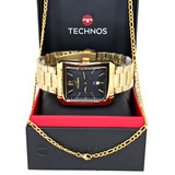 Relógio Technos Masculino Quadrado Aço Dourado 2115kobs/1p