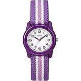 Relógio Timex Analógico Com Pulseira De Tecido Elástico Para Meninas Time Machines Listras Rosa Roxo
