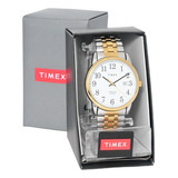 Relógio Timex Indiglo Masculino Misto Elastica Tw2v40100 Cor Do Bisel Dourado Cor Do Fundo Branco