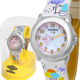 Relógio Umbro Kids Infantil Analógico Criança Desenho Umb l 2 Branco Pulseira Estampada Mostrador Gatinho