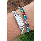 Relógio Vintage Antigo Feminino Plaque Ouro Branco Pulseira