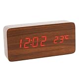 Relógio Wood Despertador Digital Led Com Data Temperatura