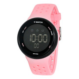 Relógio X-watch Feminino Digital Esporte Xfppd060 Rosa Preto Fundo Preto Negativo