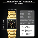Relógios De Aço Inoxidável Wwoor Square Quartz Business Cor Do Fundo Dourado preto