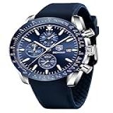 Relógios Masculinos BY BENYAR Cronógrafo Analógico Movimento De Quartzo Com Design Esportivo Elegante à Prova D água Até 30 M Presente Elegante Para Homens Silicone Prata Azul