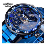 Relógios Mecânicos Winner Luxury Hollow Out Cor Da Correia Azul/preto