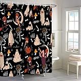 Renaiss Cortina De Chuveiro 182 X 182 Cm Halloween Boo Funny Ghost Pumpkin Spooky Bat Wizard Hat Candy Cartoon Fabric Cortina De Chuveiro Para Decoração De Banheiro- Conjunto De Poliéster Impermeável