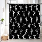 Renaiss Cortina De Chuveiro Rock Roll Crânio 182 X 182 Cm Esqueleto Música Halloween Cortina De Chuveiro Para Decoração De Banheiro Poliéster Impermeável Sugar Candy Skull Day Of Dead Cortinas De