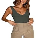 REORIA Body Feminino Sexy Decote V Profundo Sem Mangas Decote V Costas Nuas Para Sair Cinza P